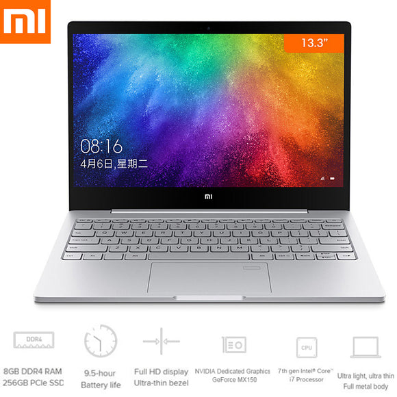 Xiaomi Notebook Air 13.3 Fingerprint Laptop 8GB+256GB Windows 10 Chinese Version Intel Core i7-7500U Dual Core 2.7GHz